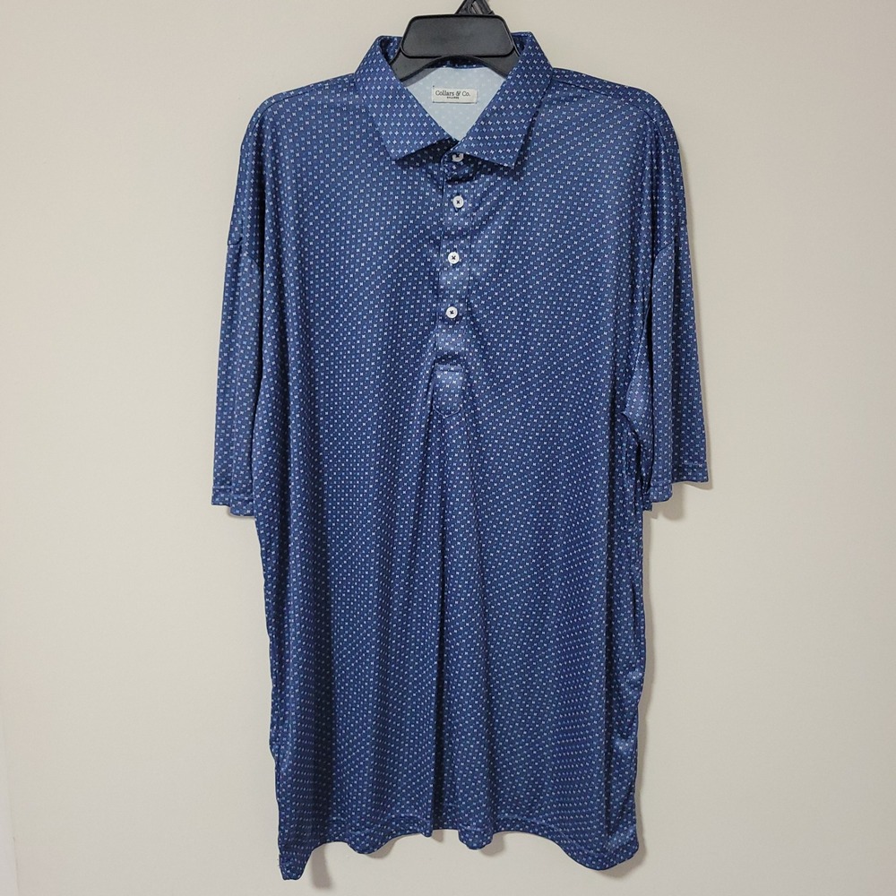Collars & Co Dress Collar Polo Shirt Mens 3XL Blue Geometric Performance Golf